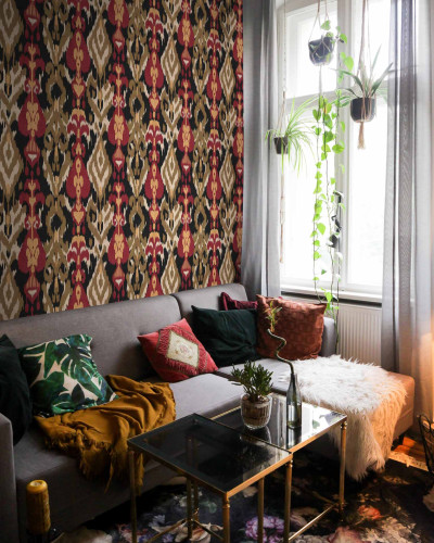 Tapet uzbek negru cu design geometric