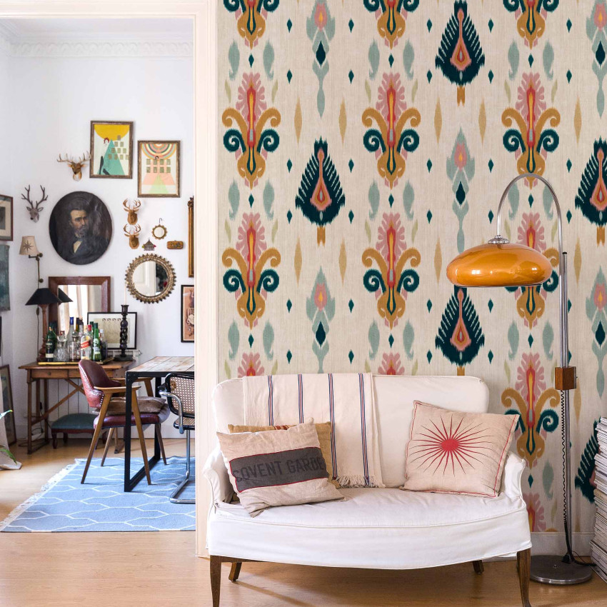 Tapet lavabil Sumba Cream, design inspirat din motivele tradiționale ikat.