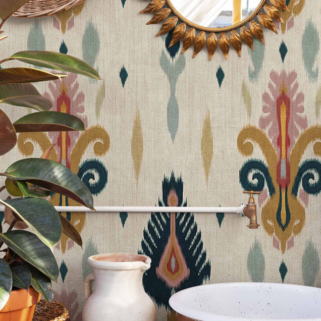 Tapet lavabil Sumba Cream, design inspirat din motivele tradiționale ikat.