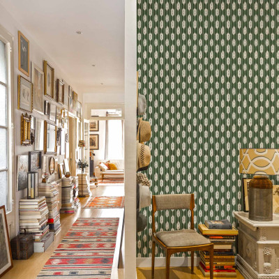 Tapet lavabil cu design geometric elegant, verde