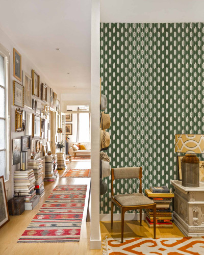 Tapet lavabil cu design geometric elegant, verde