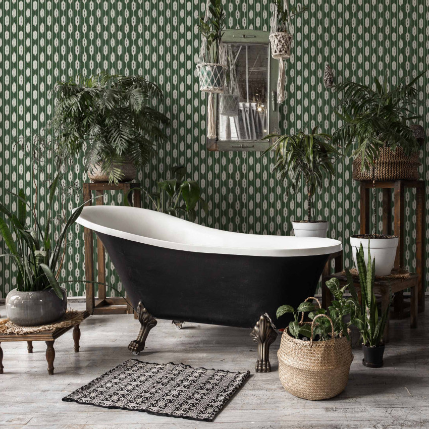 Tapet lavabil Llengües Black cu design geometric, în decorul unei case moderne.