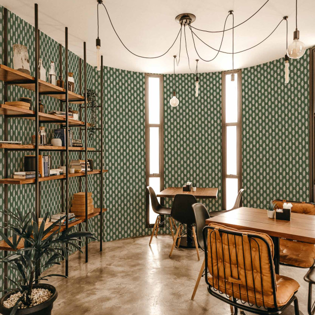 Tapet lavabil cu design geometric elegant, verde