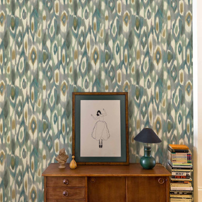 Tapet lavabil modern cu design abstract în nuanțe de verde, maro și alb