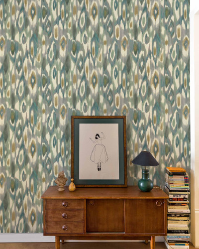 Tapet lavabil modern cu design abstract în nuanțe de verde, maro și alb