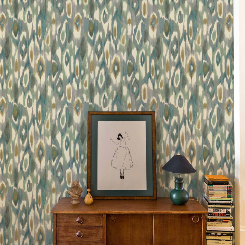 Tapet lavabil modern cu design abstract în nuanțe de verde, maro și alb