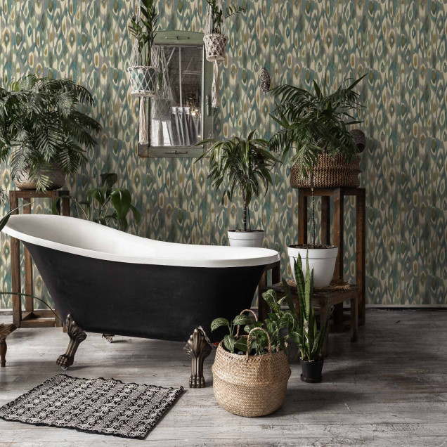 Tapet lavabil modern cu design abstract în nuanțe de verde, maro și alb