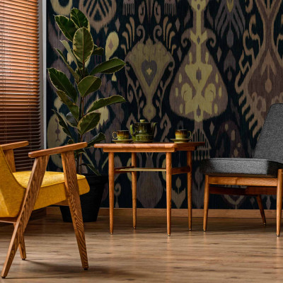 Tapet lavabil boho cu design modern negru, cu motive geometrice și etnice.