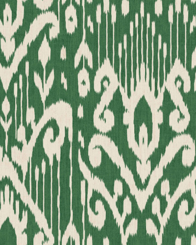 Tapet cu model ikat, culoare verde, cu accente de bej.