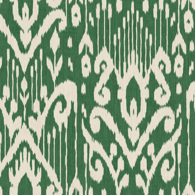 Tapet cu model ikat, culoare verde, cu accente de bej.