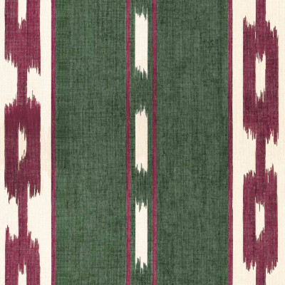 Tapet cu dungi verticale Kente, in nuanțe de verde și roșu.