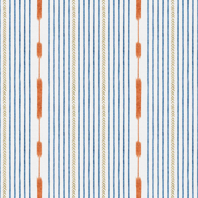 Tapet cu dungi subtile în nuanțe de albastru, auriu și portocaliu, cu un design geometric modern.