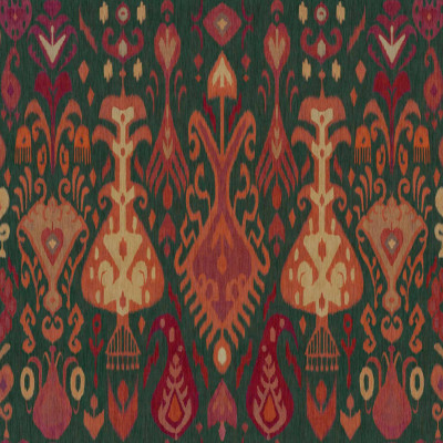 Tapet lavabil Boho Green Coordonne, cu un design unic in nuante vibrante de verde, rosu si crem. Tapetul este perfect pentru cei care doresc sa creeze un spatiu relaxant si plin de stil.