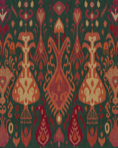 Tapet lavabil Boho Green Coordonne, cu un design unic in nuante vibrante de verde, rosu si crem. Tapetul este perfect pentru cei care doresc sa creeze un spatiu relaxant si plin de stil.
