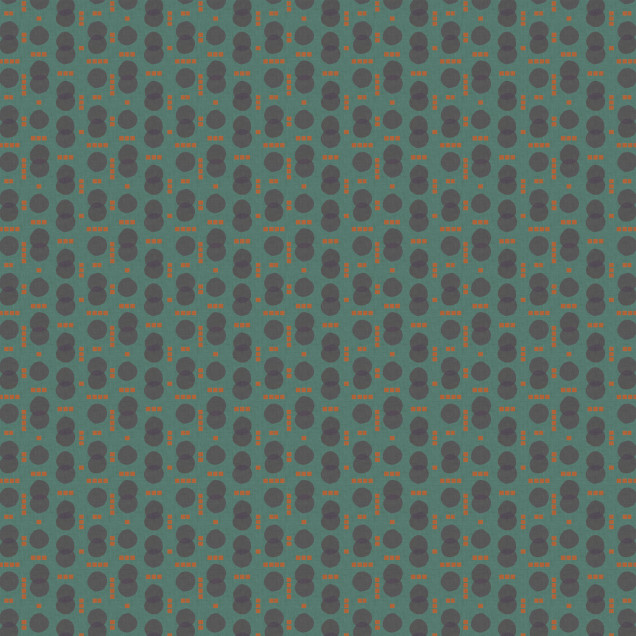 Tapet Rebel Dots, turcoaz, cu model abstract de cercuri și pătrate, pe un fond verde turcoaz.