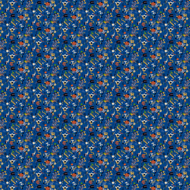 Tapet lavabil Funny Shapes, cu design abstract modern cu forme geometrice, linii si puncte, pe fond albastru