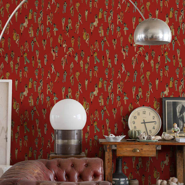 Tapet lavabil cu design modern, cu multe personaje pictate artistic.