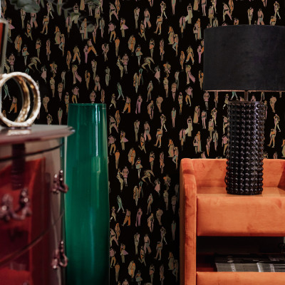 Tapet lavabil cu design modern,  cu siluete simple și sofisticate,  culoare negru și nuanțe pastelate