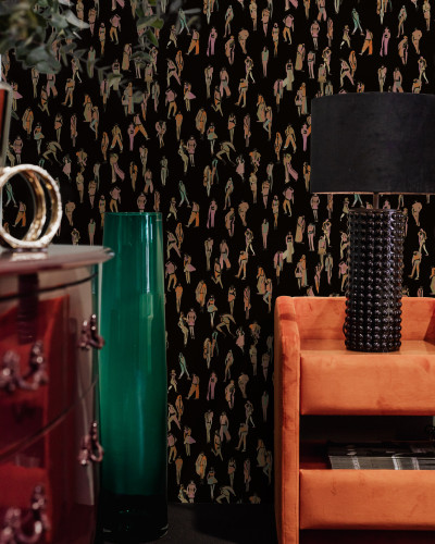 Tapet lavabil cu design modern,  cu siluete simple și sofisticate,  culoare negru și nuanțe pastelate
