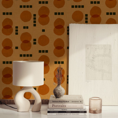 Tapet lavabil cu modele geometrice, Rebel Dots Portocaliu
