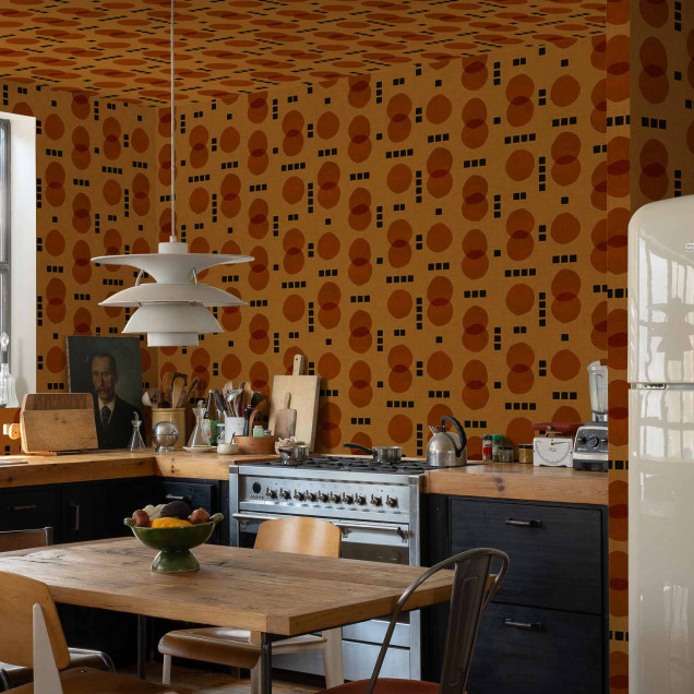 Tapet lavabil cu modele geometrice, Rebel Dots Portocaliu