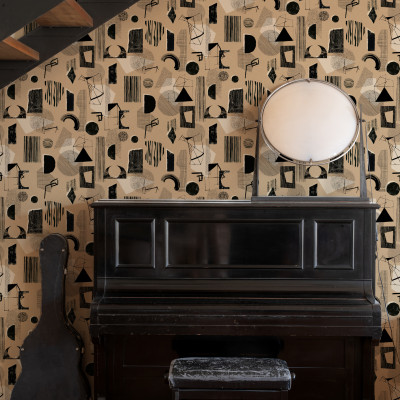 Tapet lavabil cu design modern și elegant, în nuanțe de bej și negru.