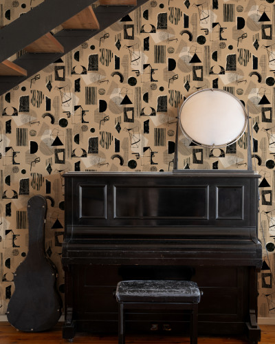 Tapet lavabil cu design modern și elegant, în nuanțe de bej și negru.