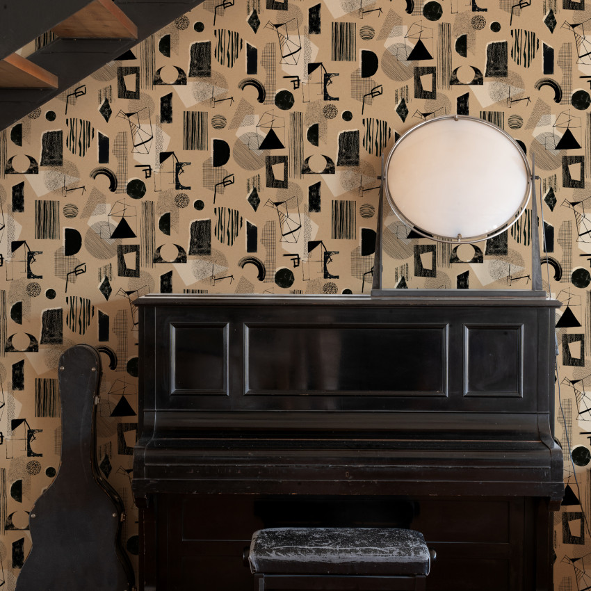 Tapet lavabil cu design modern și elegant, în nuanțe de bej și negru.