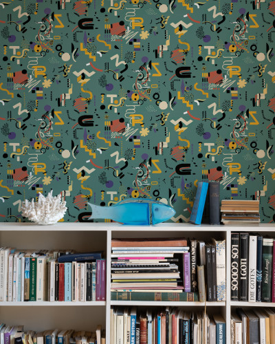 Tapet lavabil cu design geometric abstract in nuante de turcoaz