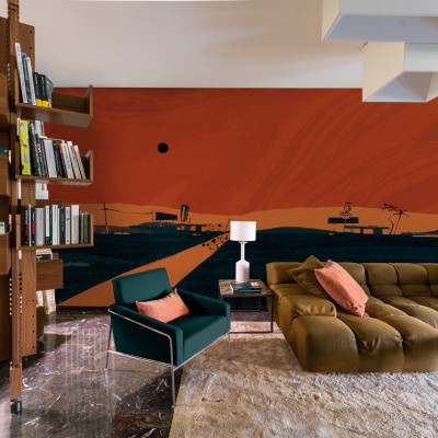 Tapet Road Trip Orange, cu design modern, abstract, inspirat din universul urban.