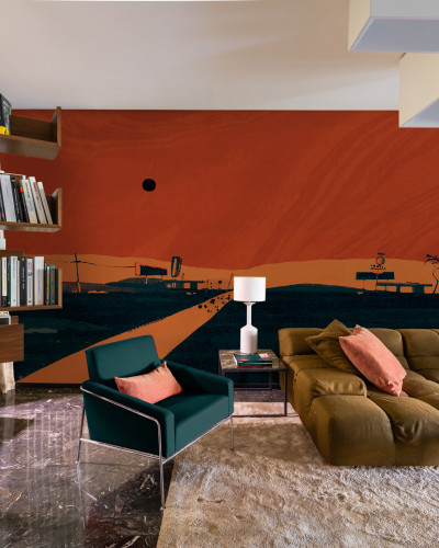 Tapet Road Trip Orange, cu design modern, abstract, inspirat din universul urban.