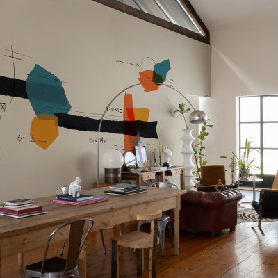 Tapet modern abstract cu accente de culoare
