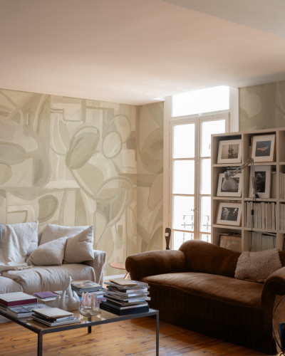 Tapet lavabil Giant Abstract, Alb, TresTintas - design abstract in nuanțe delicate de alb, perfect pentru a crea un decor modern și sofisticat.