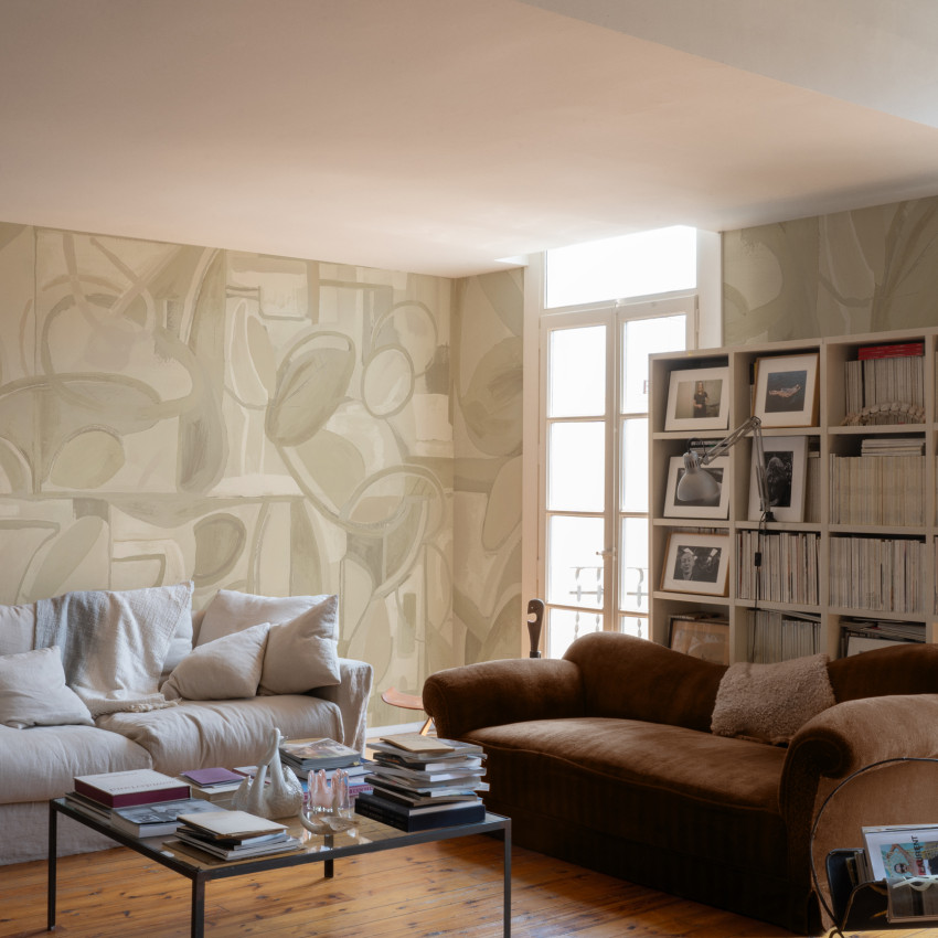 Tapet lavabil Giant Abstract, Alb, TresTintas - design abstract in nuanțe delicate de alb, perfect pentru a crea un decor modern și sofisticat.