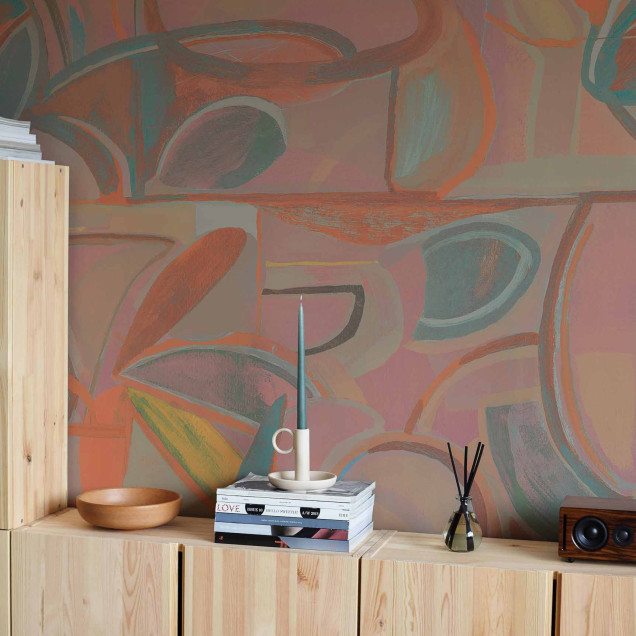 Tapet lavabil cu design abstract in nuanțe de roz, perfect pentru living