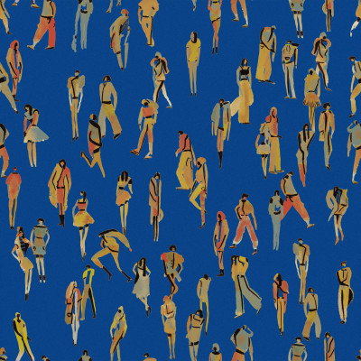 Tapet lavabil albastru cu siluete colorate. Design modern. Unique People Blue TresTintas