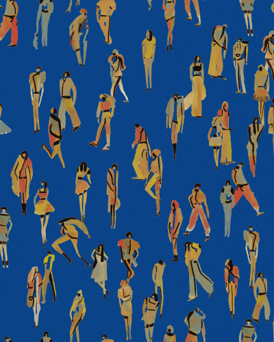 Tapet lavabil albastru cu siluete colorate. Design modern. Unique People Blue TresTintas