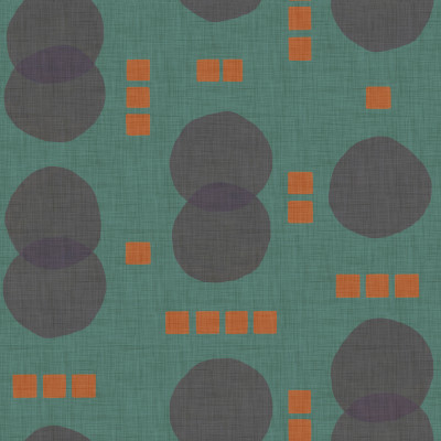 Tapet Rebel Dots, turcoaz, cu model abstract de cercuri și pătrate, pe un fond verde turcoaz.