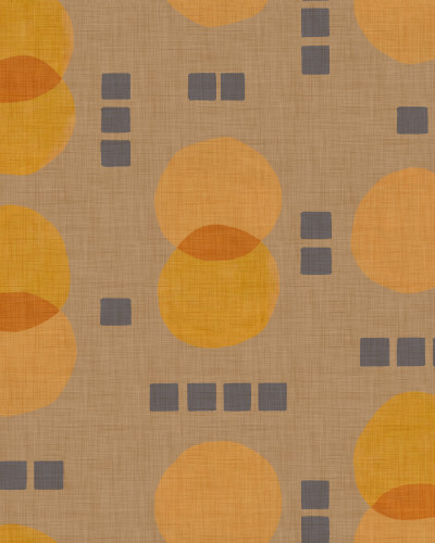 Tapet Rebel Dots Cinnamon cu model geometric cu cercuri suprapuse în nuanțe de chihlimbar, portocaliu și bej.