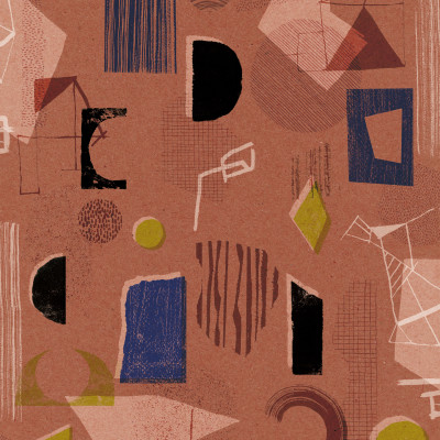 Tapet lavabil cu model abstract modern, cu accente de roșu, albastru și verde.