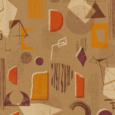Tapet lavabil Brave Partiture, Cinnamon, TresTintas 5mp / rola - Un tapet modern cu design abstract, forme geometrice și accente de culoare.  Creați un punct focal interesant în camera dumneavoastră cu acest tapet lavabil.