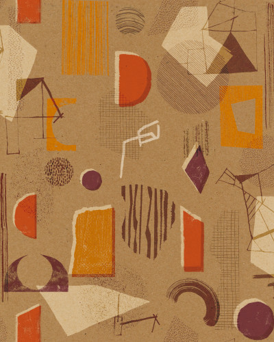 Tapet lavabil Brave Partiture, Cinnamon, TresTintas 5mp / rola - Un tapet modern cu design abstract, forme geometrice și accente de culoare.  Creați un punct focal interesant în camera dumneavoastră cu acest tapet lavabil.