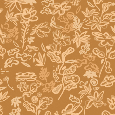 Tapet Crazy Flowers Ocher, cu model floral abstract, aplicat în bucătărie.