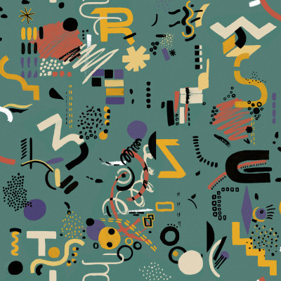Tapet lavabil cu design geometric abstract in nuante de turcoaz