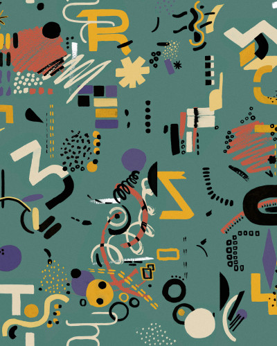 Tapet lavabil cu design geometric abstract in nuante de turcoaz