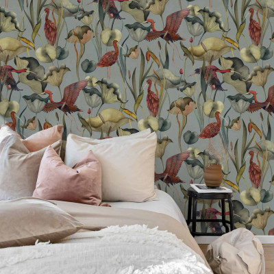Humedales, Celeste - tapet lavabil cu un design vibrant, cu o textură unică și o nuanță vibrantă, perfect pentru a crea o atmosferă relaxantă și primitoare în dormitor, living sau hol.