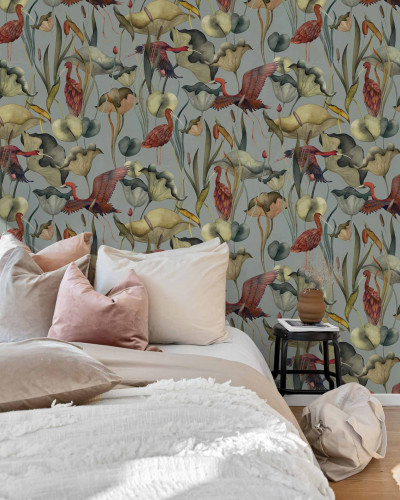 Humedales, Celeste - tapet lavabil cu un design vibrant, cu o textură unică și o nuanță vibrantă, perfect pentru a crea o atmosferă relaxantă și primitoare în dormitor, living sau hol.