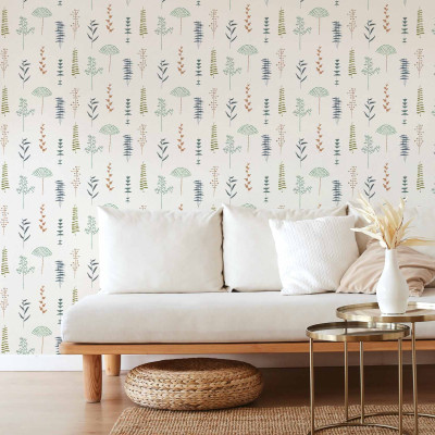Tapet lavabil Herbario, Cisne, Coordonne, cu un design minimalist și modern, cu un model delicat de plante stilizate