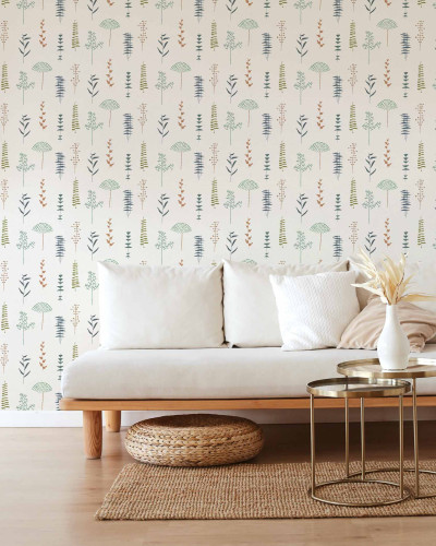 Tapet lavabil Herbario, Cisne, Coordonne, cu un design minimalist și modern, cu un model delicat de plante stilizate
