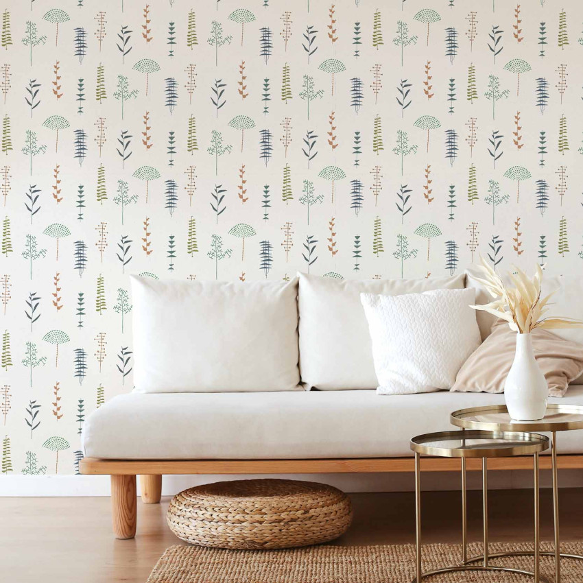 Tapet lavabil Herbario, Cisne, Coordonne, cu un design minimalist și modern, cu un model delicat de plante stilizate